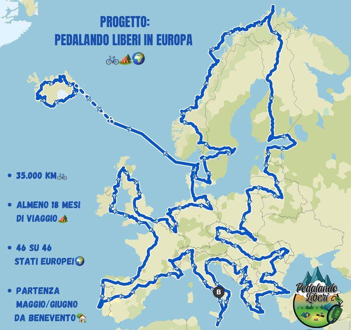 Mappa pedalando liberi in Europa progetto di viaggio in bici di Francesco Ciullo
