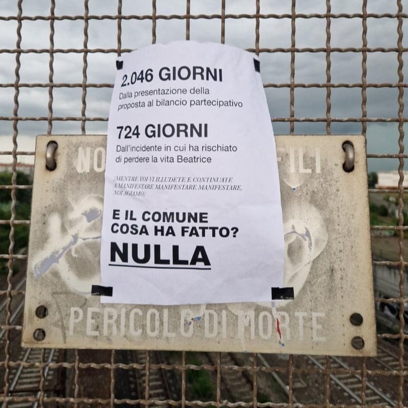 Volantino di rivendicazione sul Ponte della Ghisolfa in occasione della realizzazione della ciclabile clandestina (l12 luglio 2023)