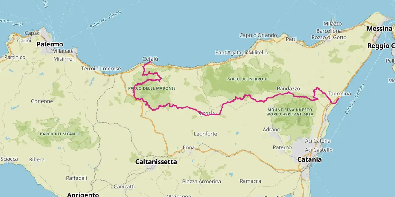 ciclovia parchi sicilia mappa e la traccia
