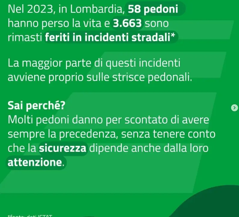 Regione Lombardia campagna sicurezza stradale pedoni