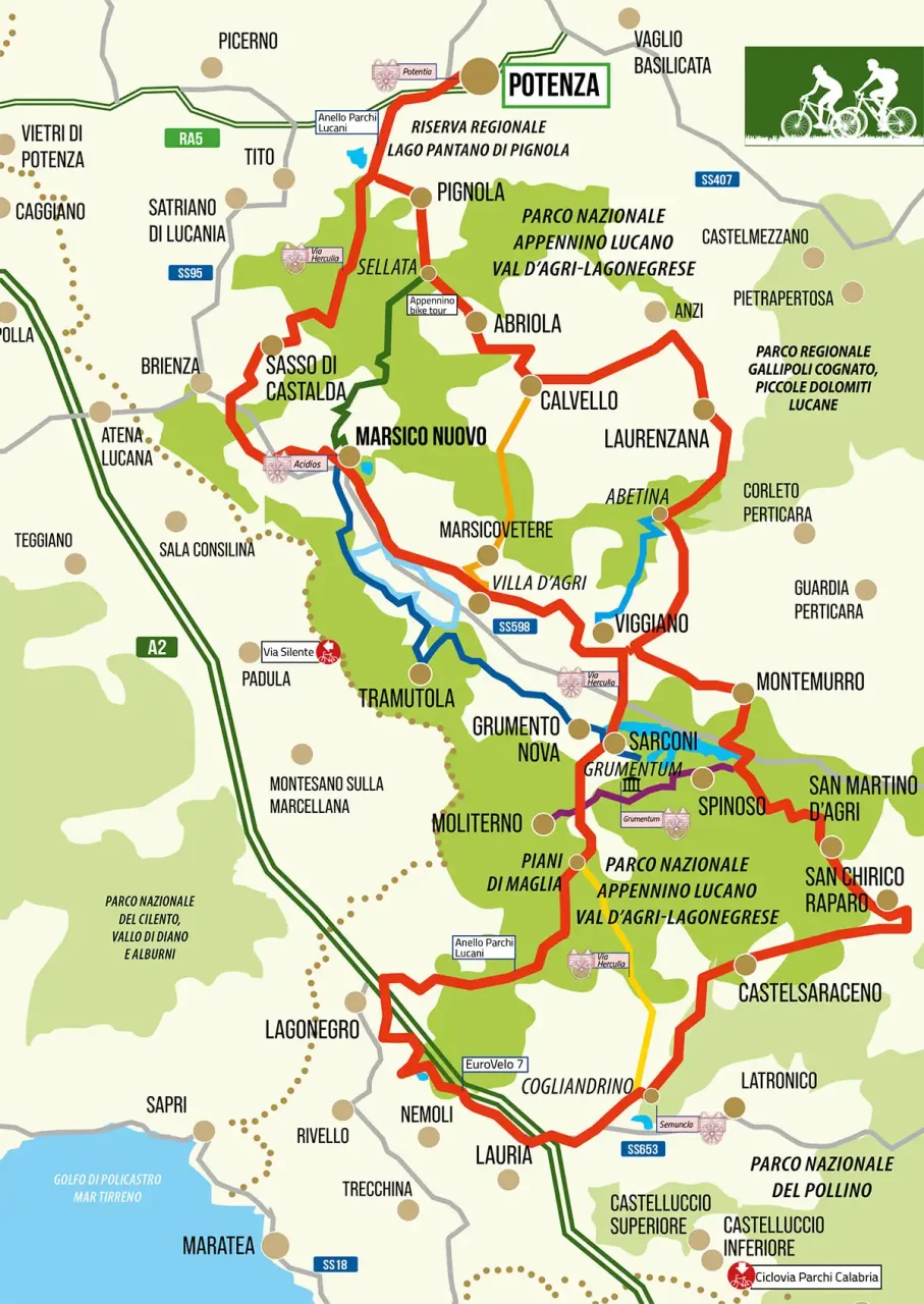 mappa della ciclovia meridiana in basilicata
