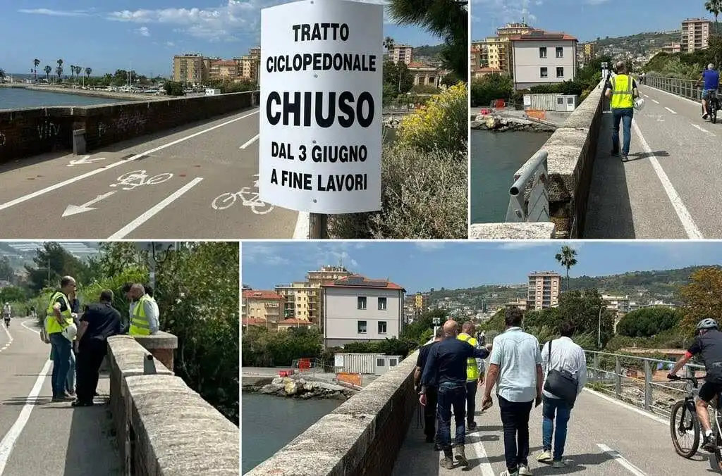 Ponte ciclopedonale chiuso Taggia ciclabile Riviera dei Fiori Oscar del Cicloturismo 2025