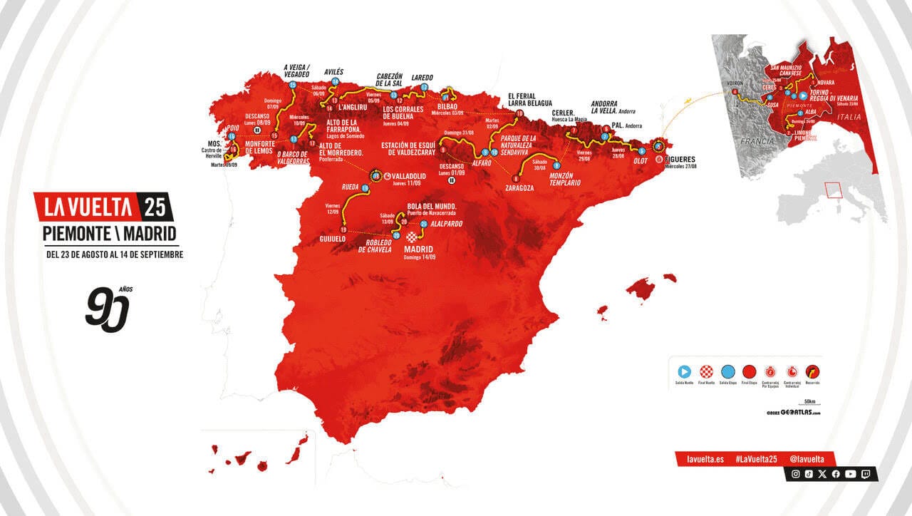 Vuelta a Espana 2025 percorso: partenza da Torino e arrivo a Madrid