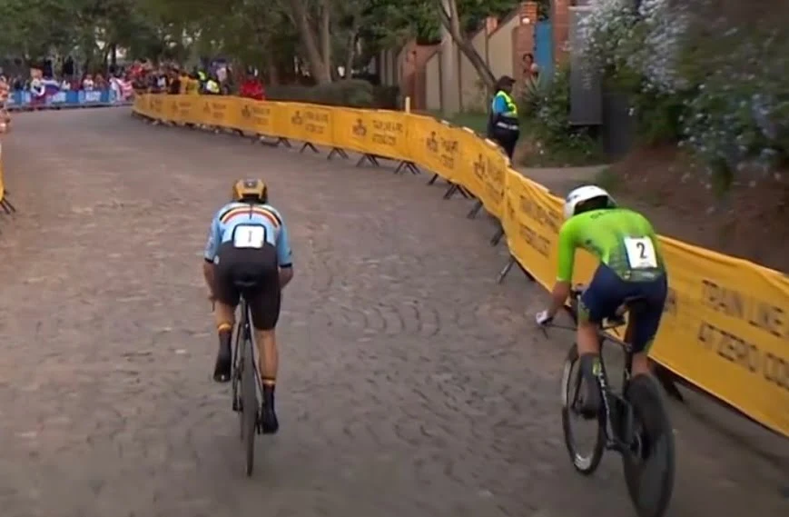 Sorpasso di Evepoel ai danni di Pogačar nella crono di Kigali ai Mondiali di Ciclismo in Ruanda
