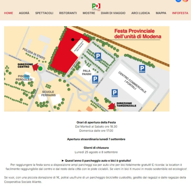 Festa Unità Modena screenshot sito 1 settembre 2025