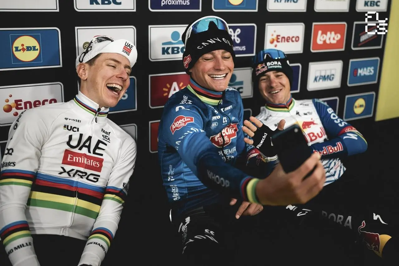 Da sinistra: Pogačar, Van der Poel, Evenepoel (©️ Flanders Classics)