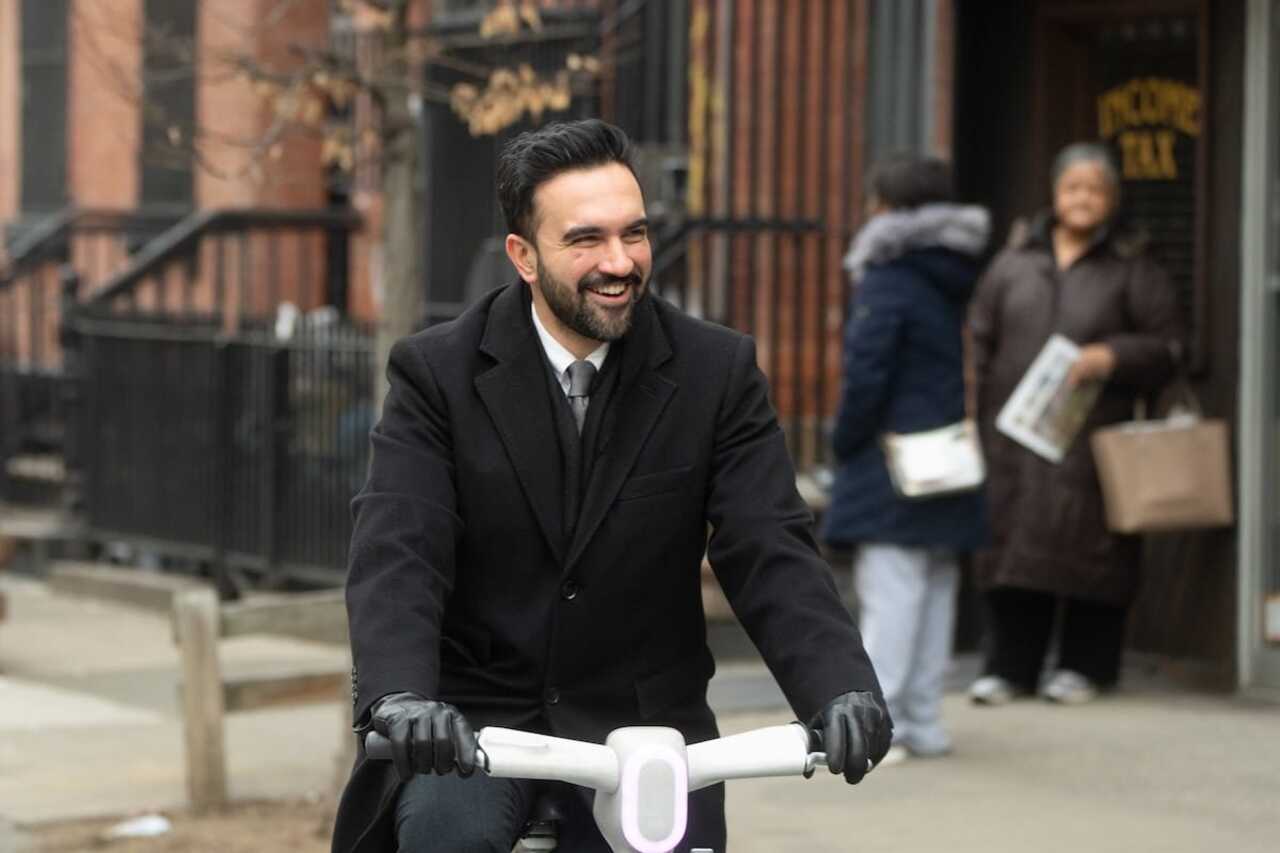 Mayor Zohran Mamdani on a Citi Bike in January (Michael Appleton / Mayoral Photography)